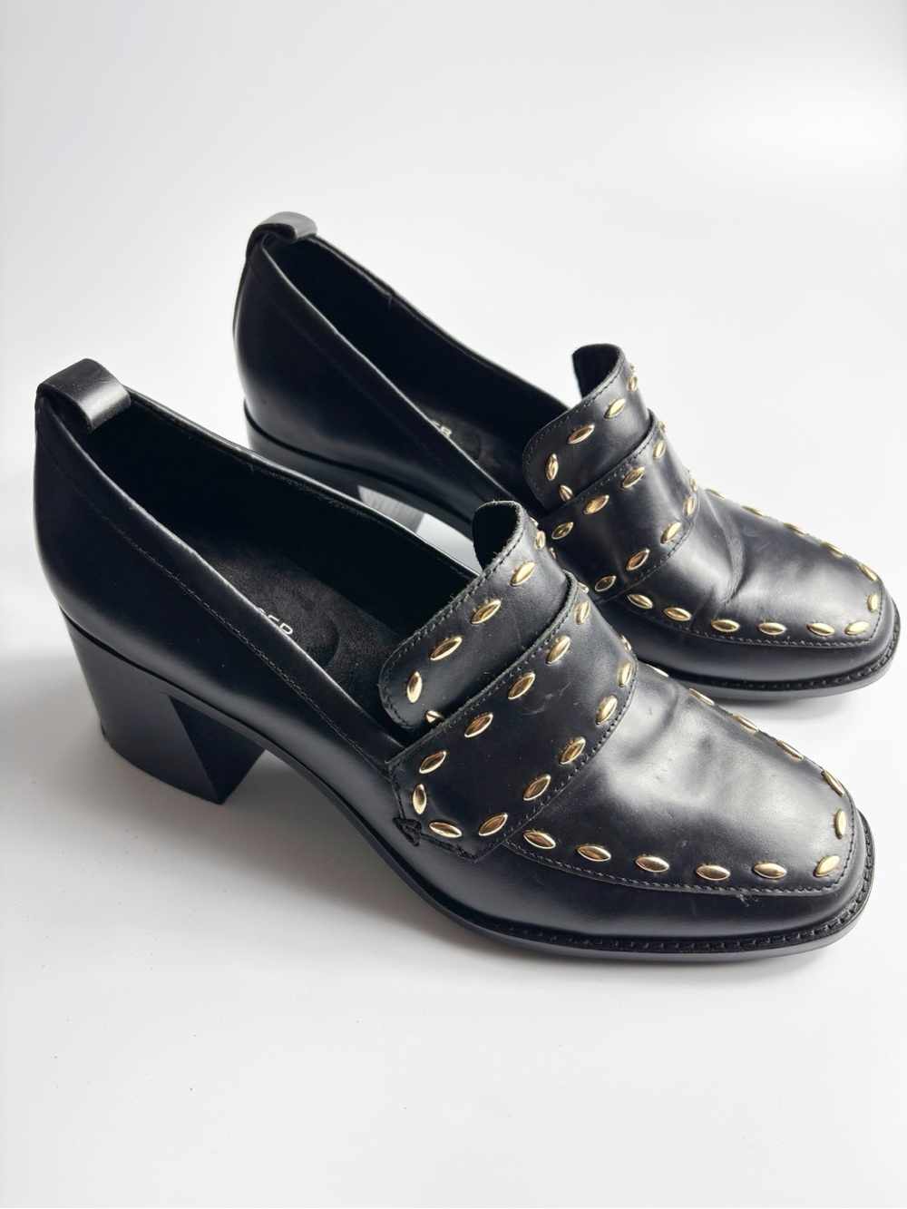Kelsi Dagger Brooklyn Black Leather Chunky Block Heel Loafers Shoes Women Sz 9.5
